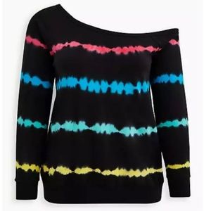 NWOT Torrid off-shoulder rainbow sweatshirt